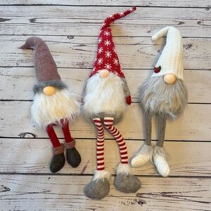 EUC Festive Gnome Trio with Red, Gray, and White Accents Holiday Christmas Decor